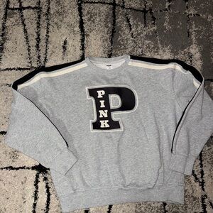 PINK Victoria's Secret Men's Grey Crewneck Sweatshirt with P Logo
